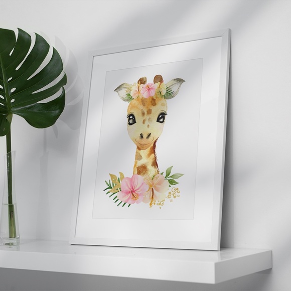 Cute Floral Giraffe Watercolor Wall Art Print Poster Unframed - Picture 5 of 15